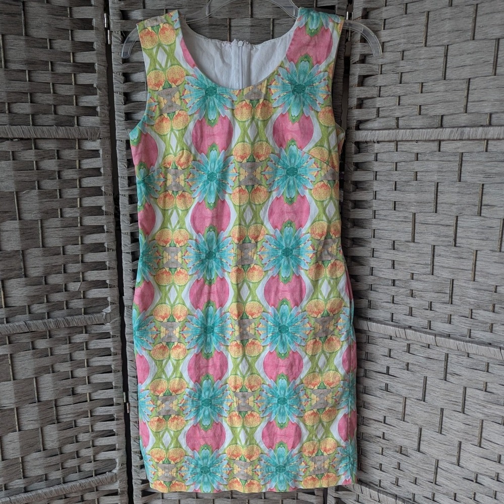 Kaeli Smith Shift Dress Multicolor Floral Fruit Print Women Size 0‎ (Fits Sz 4)